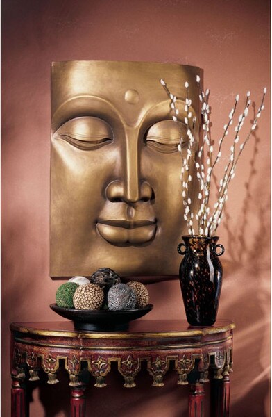 Serene Buddha Large Wall Frieze Face Bronze Wall Plaque Hanging Zen